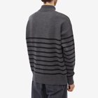 AMI Men's Large A Heart Striped Roll Neck Knit in Grey/Black/Red