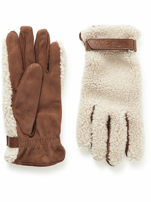Photo: Loro Piana - Leather-Trimmed Suede and Shearling Gloves - Neutrals