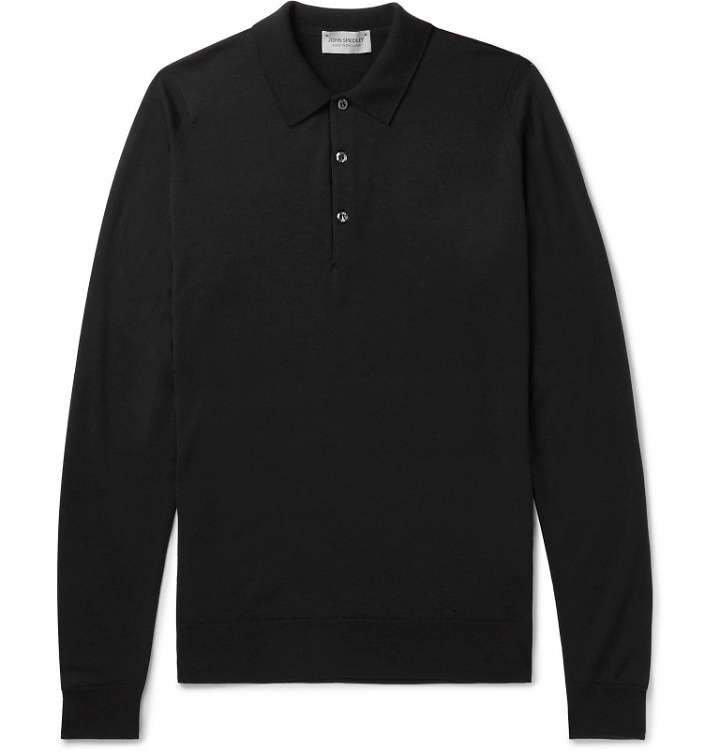 Photo: John Smedley - Belper Slim-Fit Merino Wool Polo Shirt - Black