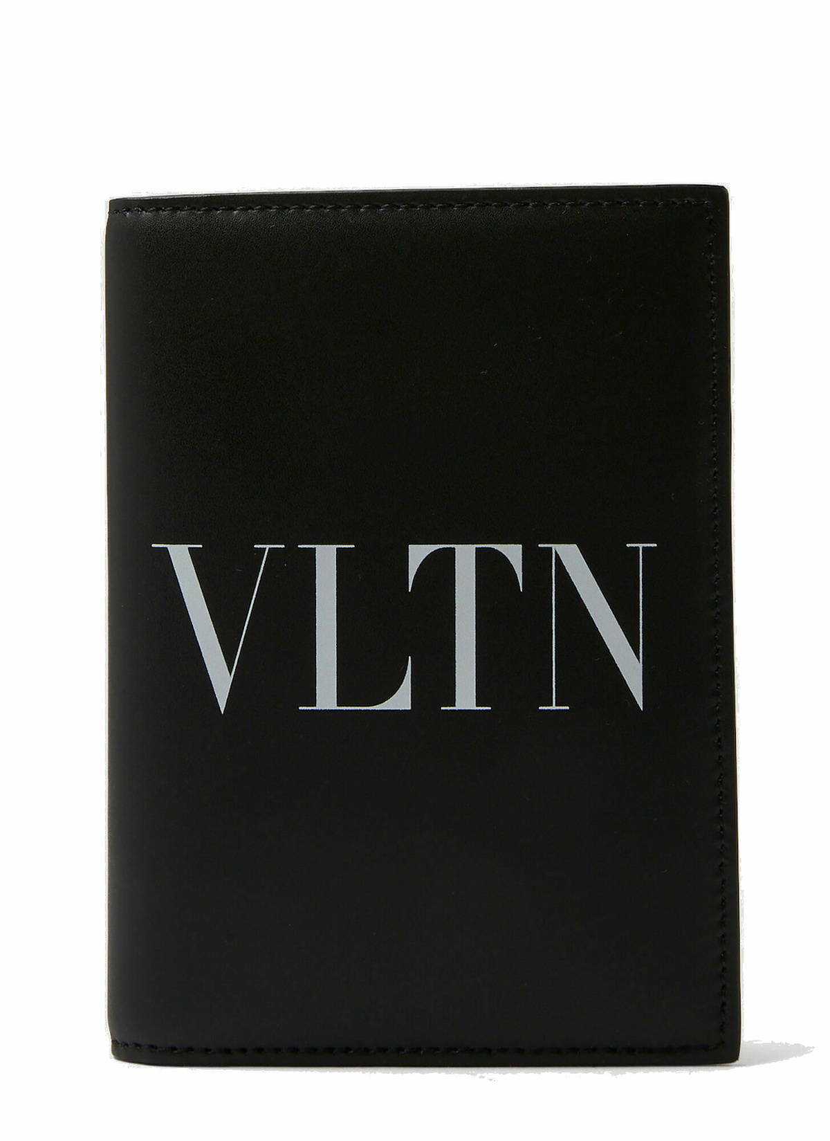 Logo Print Passport Cover in Black Valentino