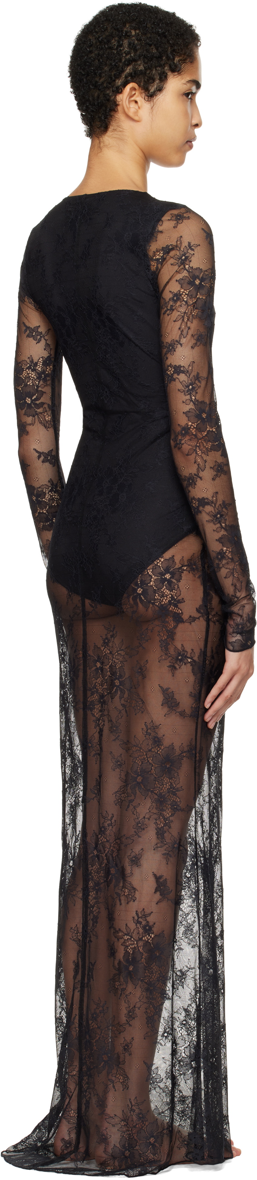 skims ultra fine lace low back long dress ULTRA FINE LACE STRAPLESS CORSET LONG DRESS | ONYX