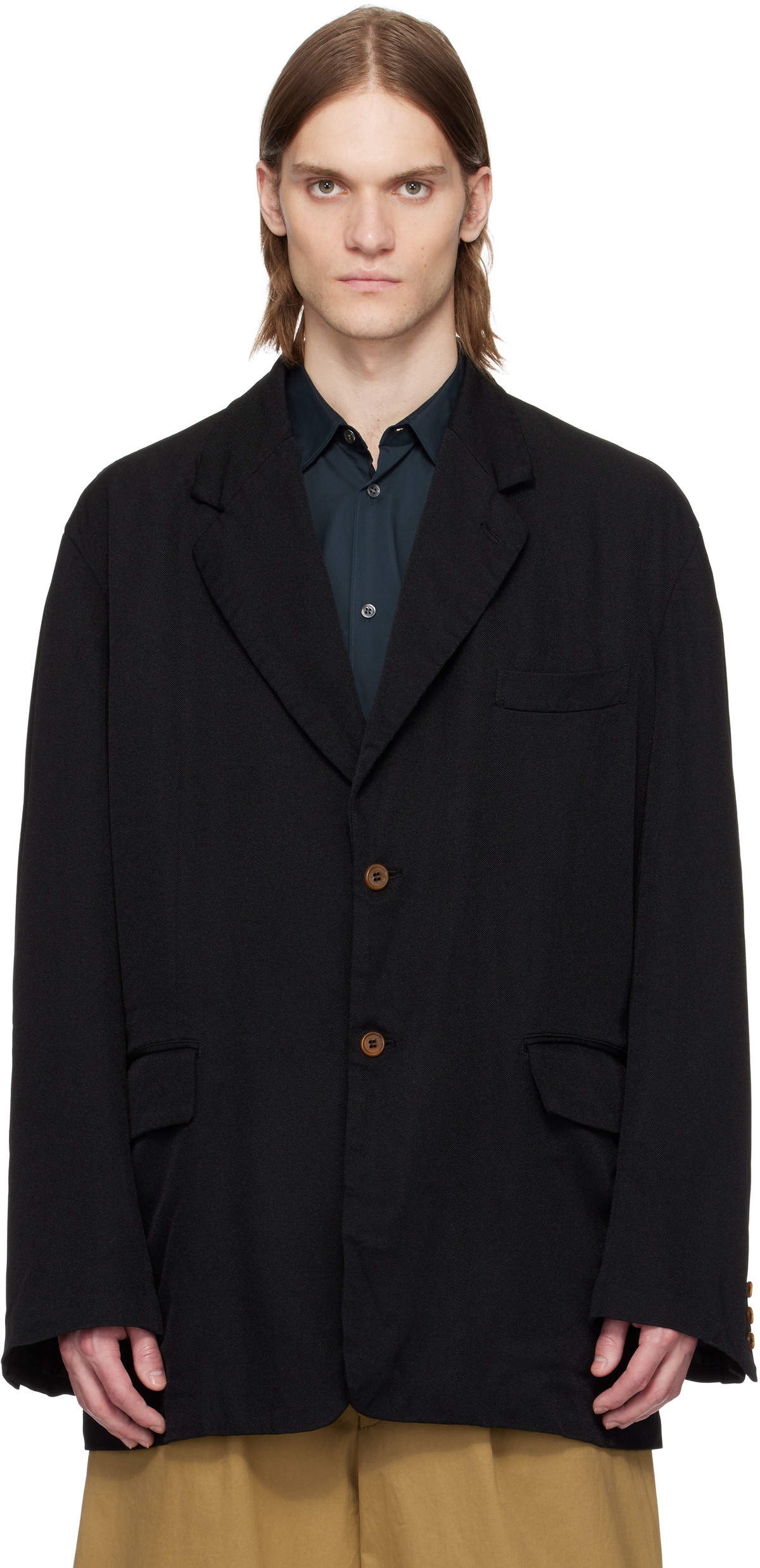Comme des Garçons Shirt Black Polyester Twill Garment Treated Blazer