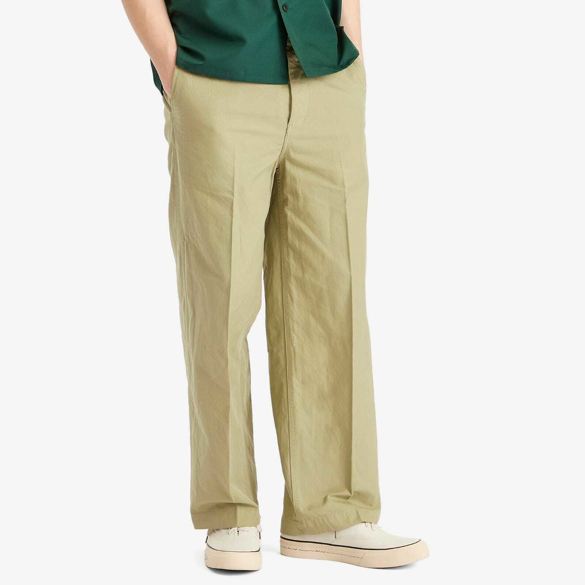 Visvim Men's Wide Leg Chino Trousers in Light Green Visvim