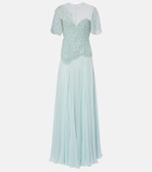 Costarellos Embellished silk-blend georgette gown