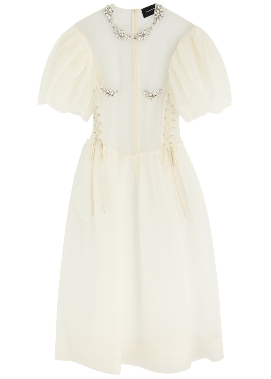 【Simone Rocha】フラワー ミディドレス ホワイト Simone Rocha Crystal-embellished Silk-organza Midi Dress