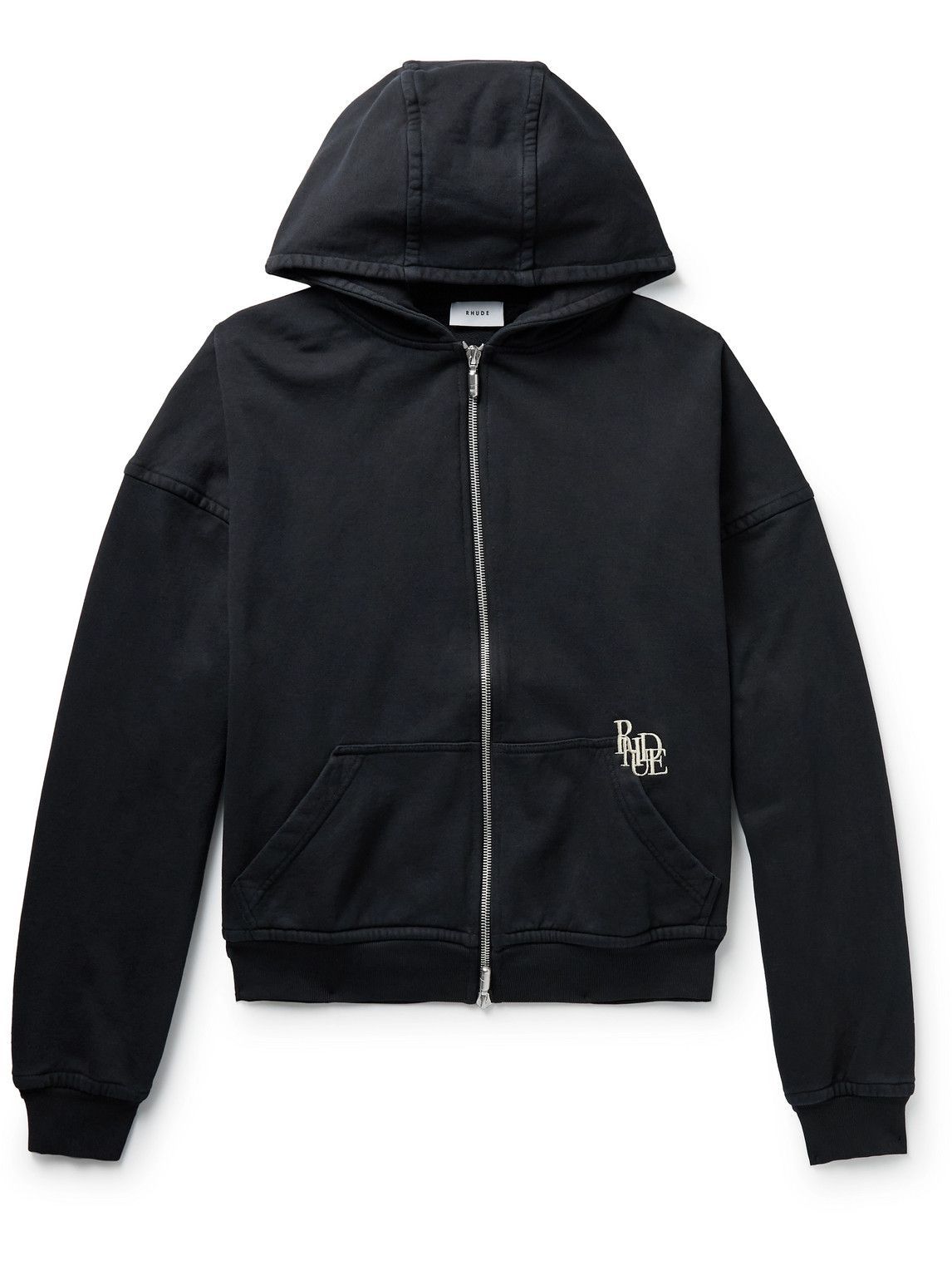 Rhude - Logo-Embroidered Cotton-Jersey Zip-Up Hoodie - Black