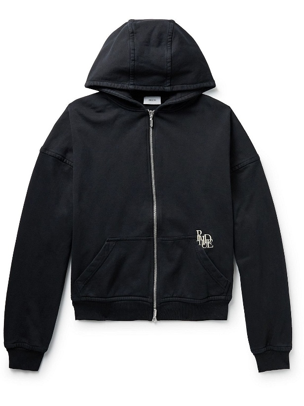 Photo: Rhude - Logo-Embroidered Cotton-Jersey Zip-Up Hoodie - Black