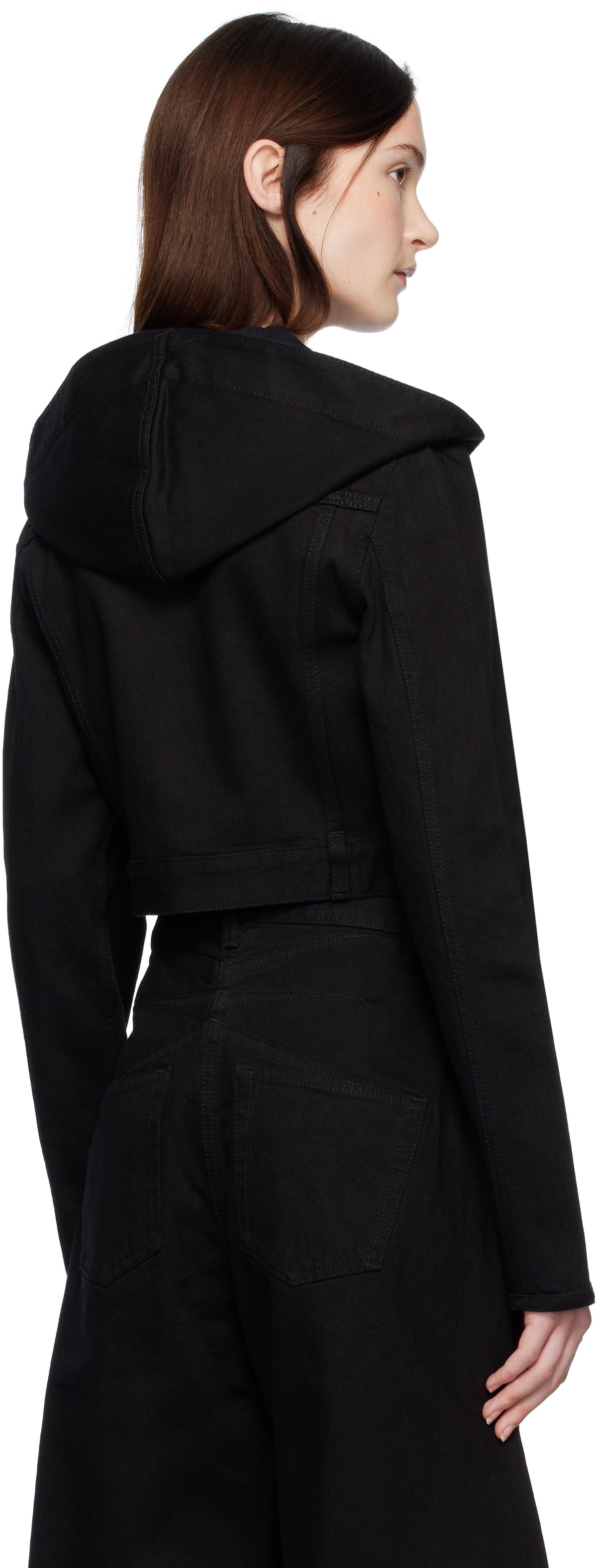 ALAÏA Black Cropped Hooded Denim Jacket ALAÏA ALAÏA Black Cropped Hooded Denim Jacket ALAÏA