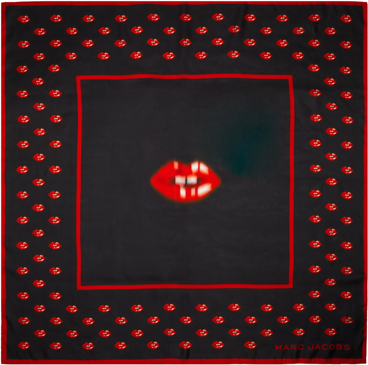 Marc Jacobs Black Blurred Lips Square Scarf