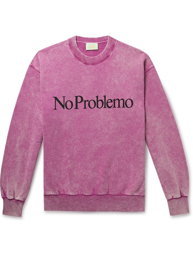 Photo: Aries - No Problemo Acid-Washed Cotton-Jersey Sweatshirt - Pink
