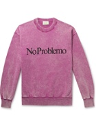 Aries - No Problemo Acid-Washed Cotton-Jersey Sweatshirt - Pink