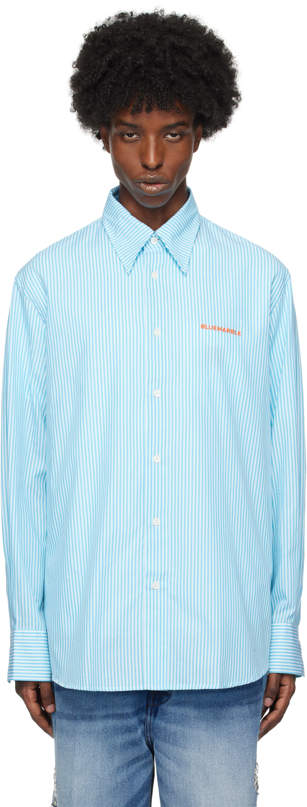 BLUEMARBLE Blue & White Striped Poplin Shirt