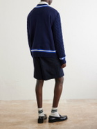 Polo Ralph Lauren - Wimbledon Logo-Embroidered Cable-Knit Cotton-Blend Fleece Sweater - Blue