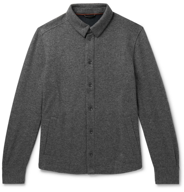 Photo: Loro Piana - Suede-Trimmed Mélange Cashmere-Blend Overshirt - Gray