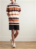 LOEWE - Paula's Ibiza Striped Cotton and Linen-Blend Piqué Polo Shirt - Brown
