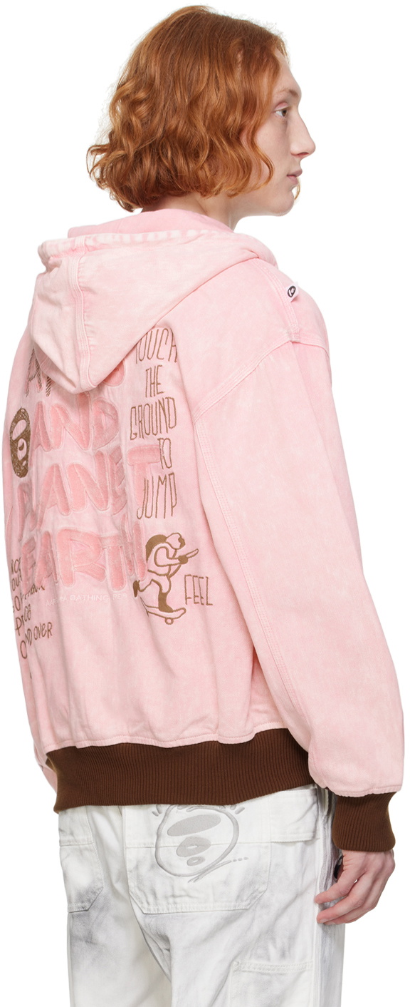 AAPE by A Bathing Ape Pink Hooded Denim Jacket AAPE by A Bathing Ape