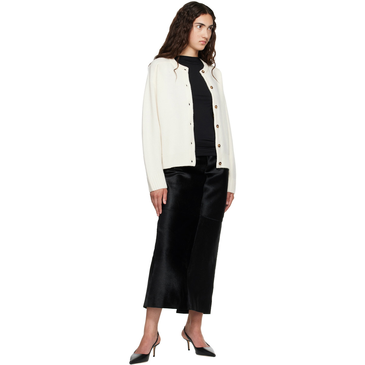 Loulou de Saison Off-White AIDAR LDS Wool Cashmere Cardigan