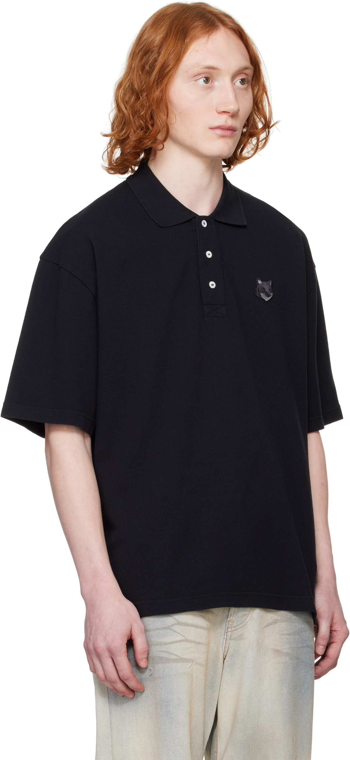 Maison Kitsuné Black Bold Fox Head Patch Oversize Polo