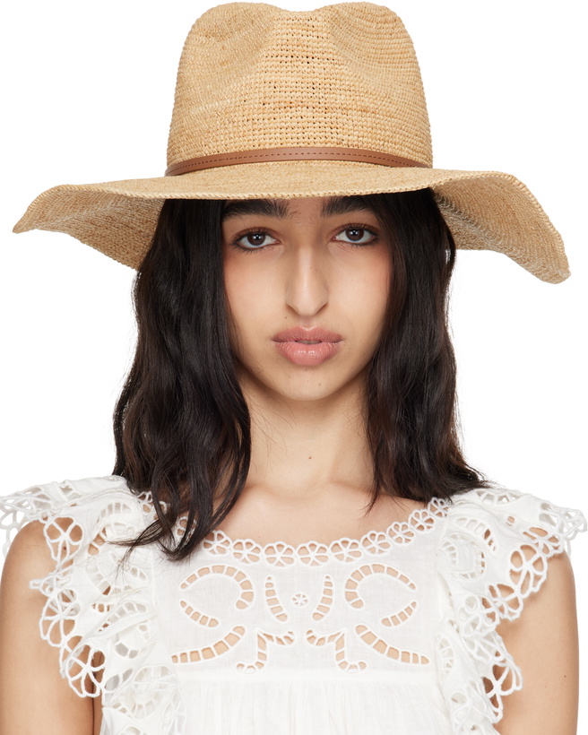 Photo: rag & bone Beige Leather-Trimmed Wide-Brim Raffia Panama Hat
