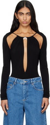 Marine Serre Black Draped Jersey Ls Crewneck Bodysuit