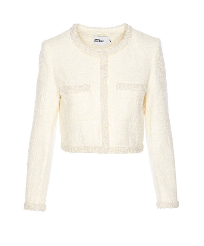 Photo: self-portrait Cream Boucle Pearl Trim Jacket