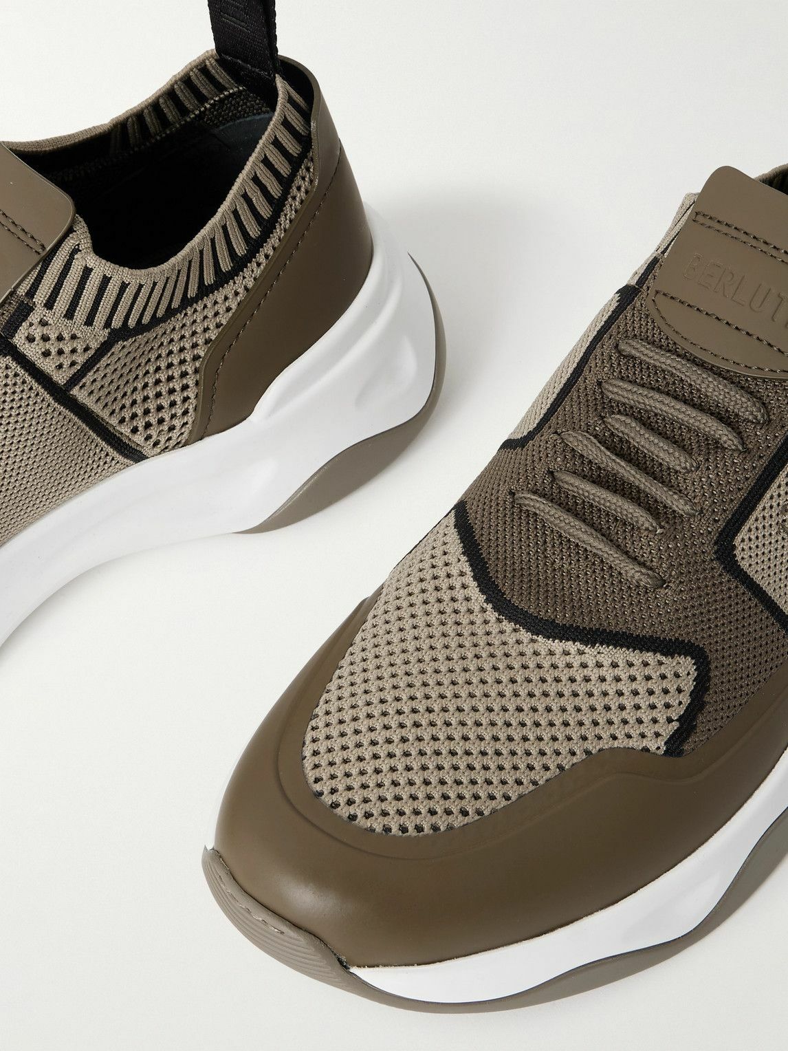 Berluti - Shadow Rubber and Leather-Trimmed and Coated Stretch-Knit Sneakers - Neutrals