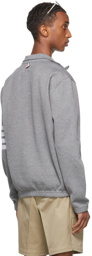 Thom Browne Grey Double-Face Funnel Neck Half-Zip Sweater