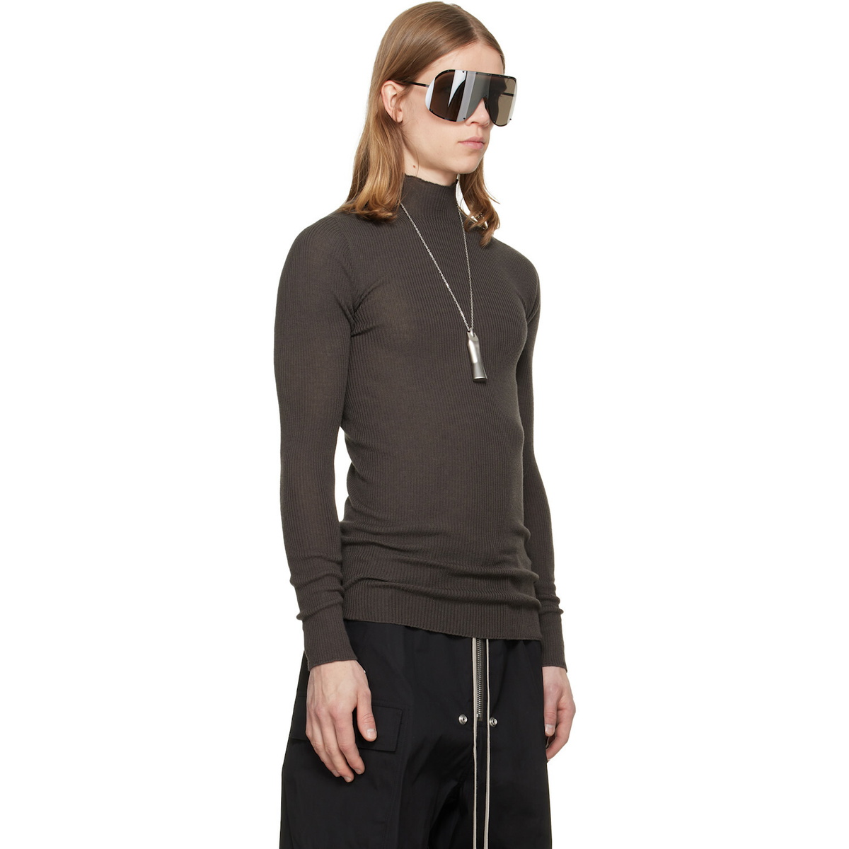 Rick Owens Brown Tower Ribbed Lupetto Sweater