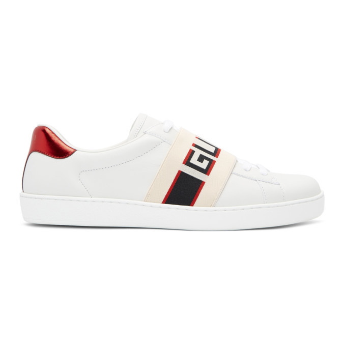 Photo: Gucci White New Ace Elastic Band Sneakers