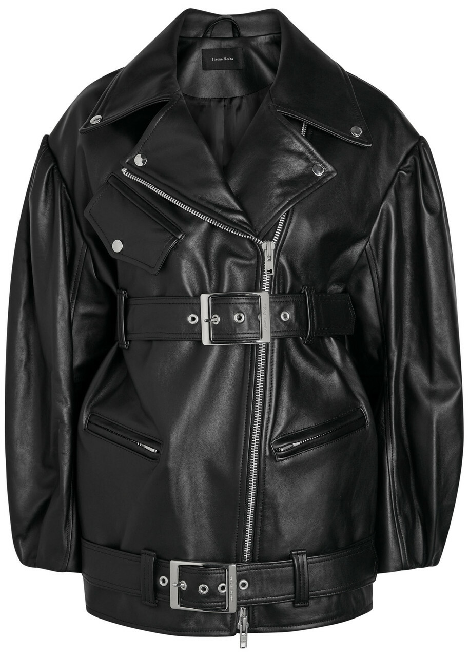 【Simone Rocha】LEATHERフリル ディテール バイカージャケット Simone Rocha】LEATHERフリル ディテール バイカージャケット