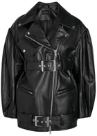 Simone Rocha Puff Sleeve Belted Leather Biker Jacket Black