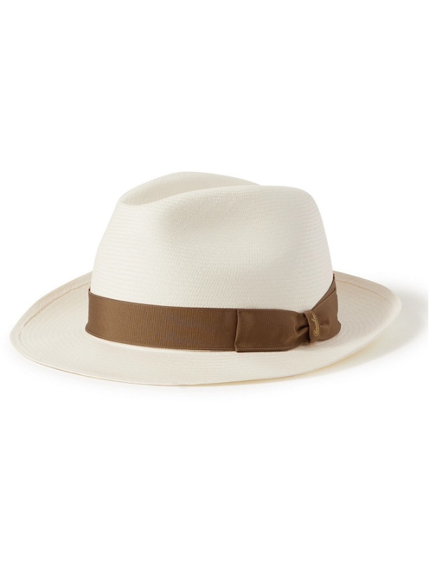 Photo: BORSALINO - Grosgrain-Trimmed Straw Panama Hat - White