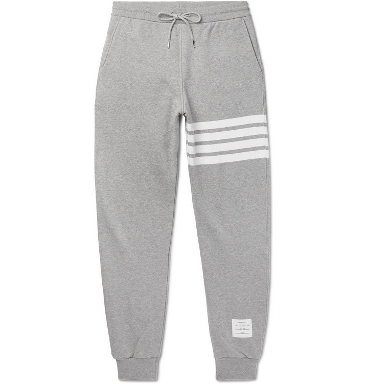 Photo: Thom Browne - Tapered Striped Loopback Cotton-Jersey Sweatpants - Men - Gray