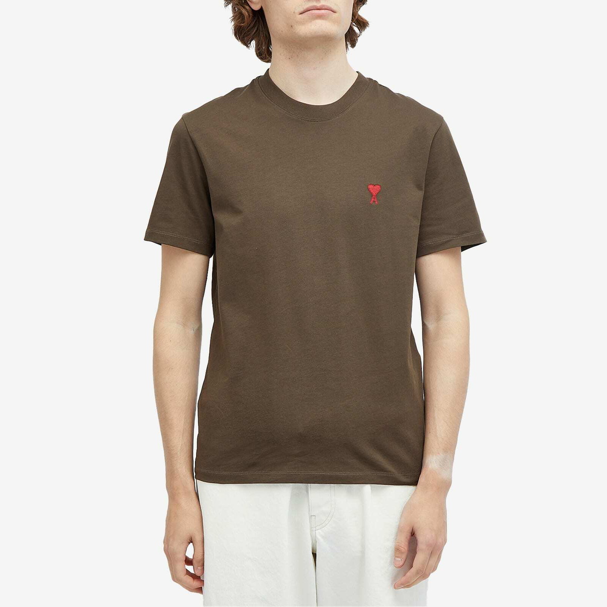 AMI Paris Men's Small A Heart T-Shirt in Dark Coffee