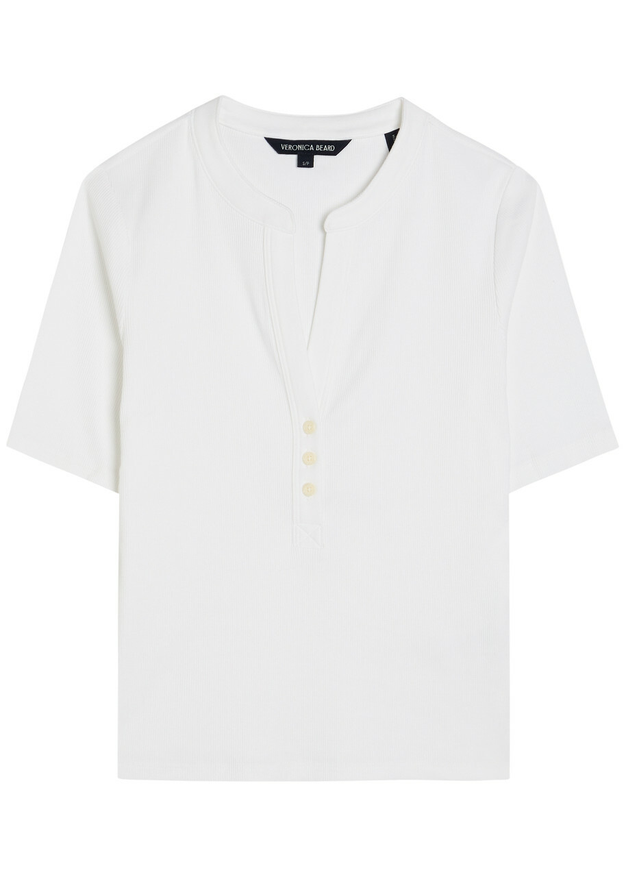 Veronica Beard Reubian Ribbed Stretch-cotton top White