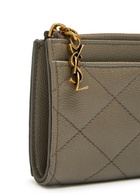 Saint Laurent Quilted Pebbled Leather Card Holder - Taupe - One Size