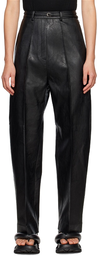 Photo: GIA STUDIOS Black Belted Faux-Leather Trousers