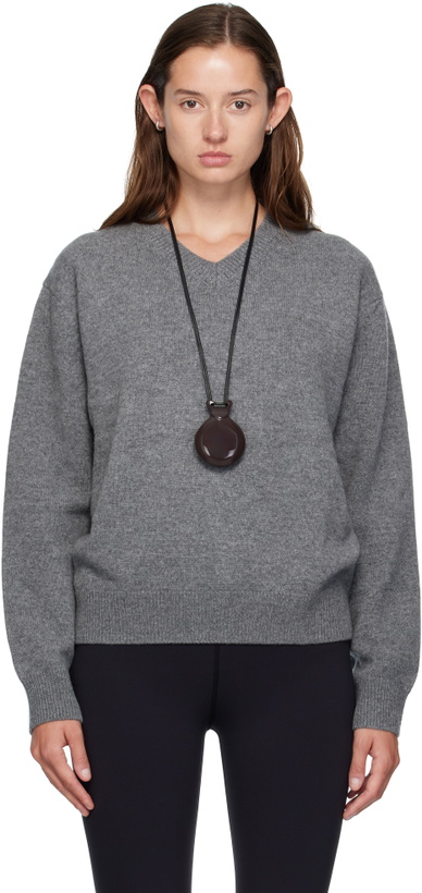 Photo: COOR Gray Wool V-Neck Sweater