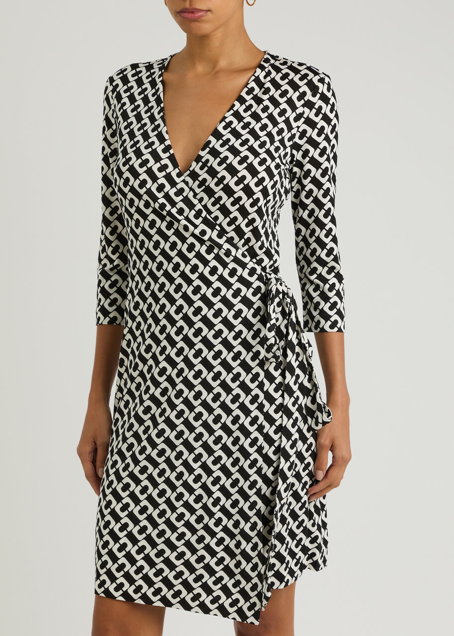 Diane Von Furstenberg Julian Printed Silk Mini Wrap Dress Black And White
