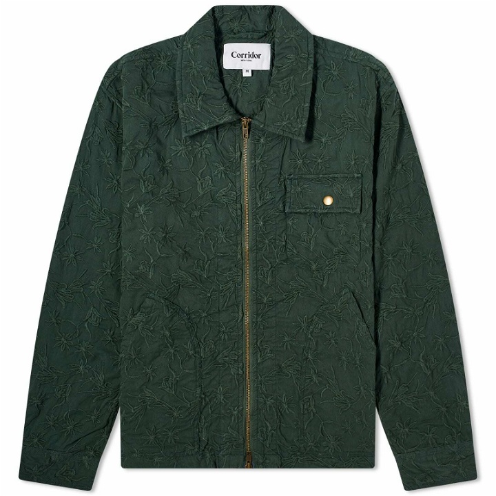 Photo: Corridor Men's Floral Embroidered Zip Shirt Jacket in Green