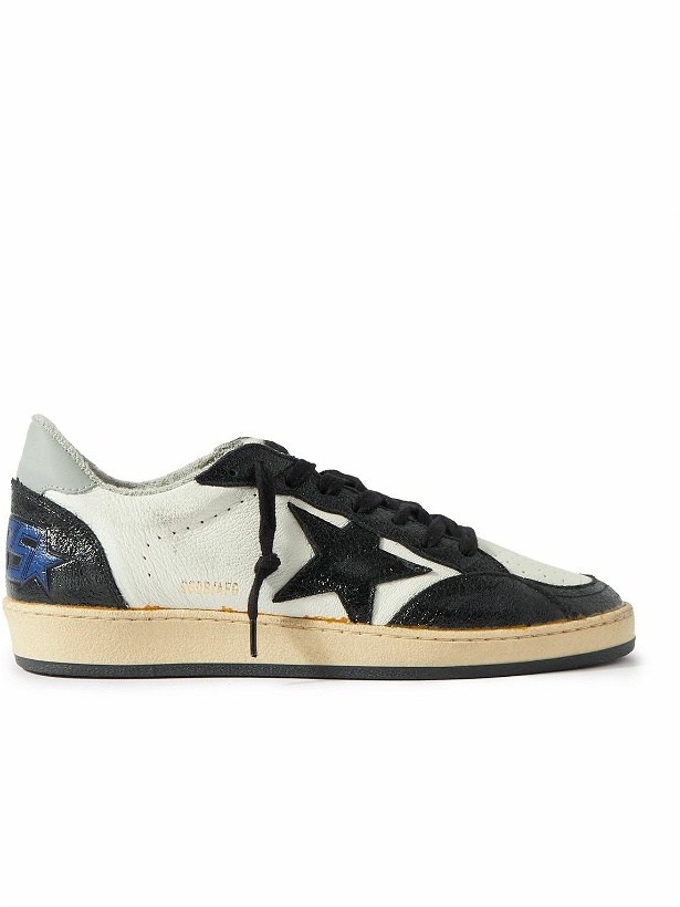 Photo: Golden Goose - Ball Star Distressed Leather and Shell Sneakers - Black