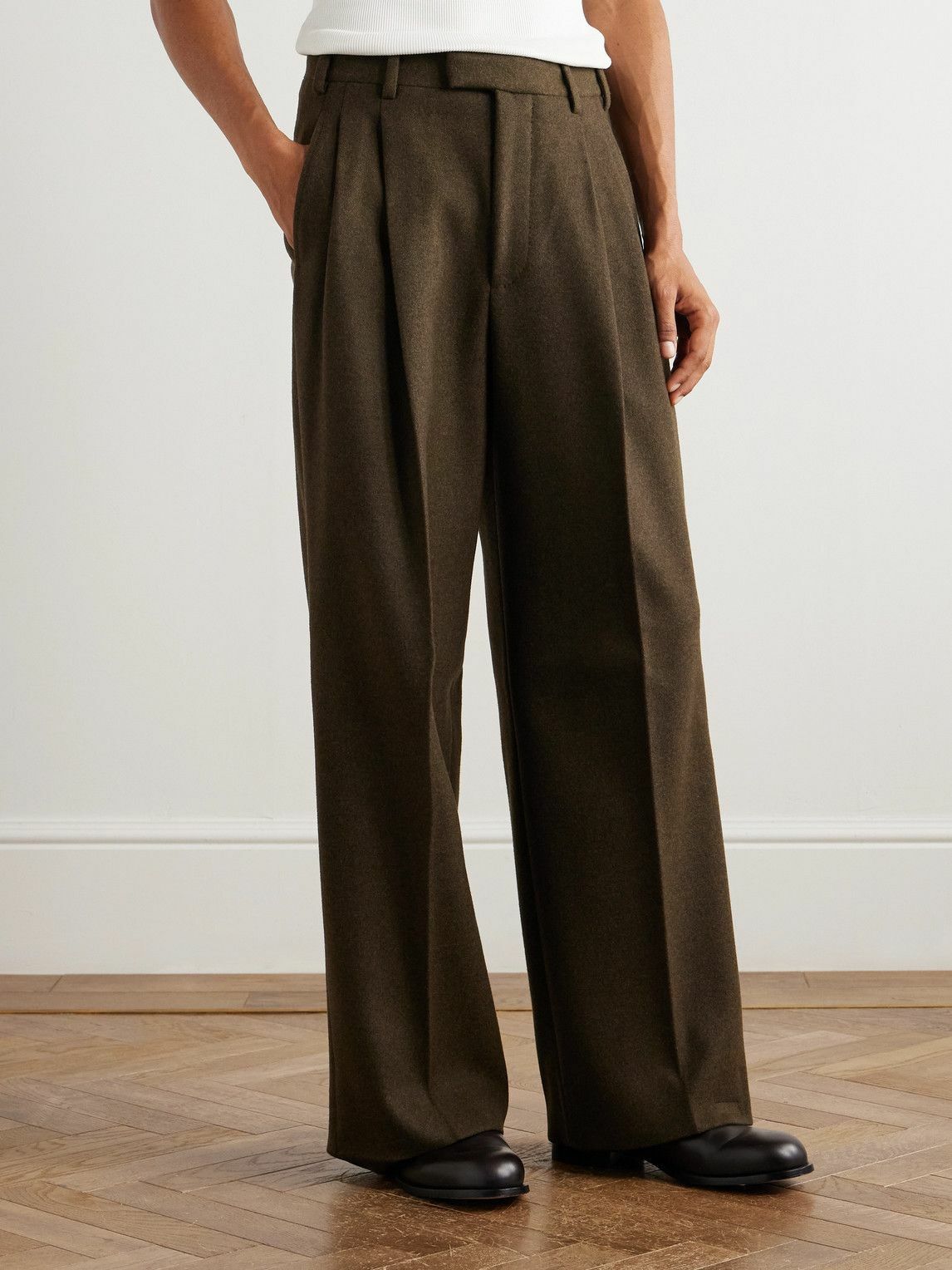 Loro Piana - Hubert Pleated Wool and Cashmere-Blend Wide-Leg Trousers - Brown
