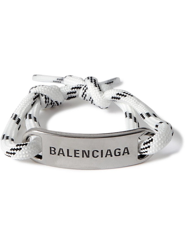 Photo: Balenciaga - Logo-Engraved Silver-Tone and Cord Bracelet