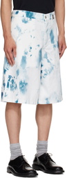 McQueen White & Blue Bleach Print Shorts