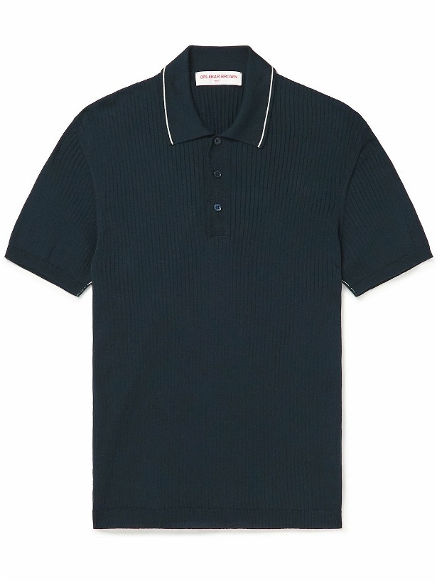 Photo: Orlebar Brown - Maranon Contrast-Tipped Ribbed Mercerised Cotton Polo Shirt - Blue