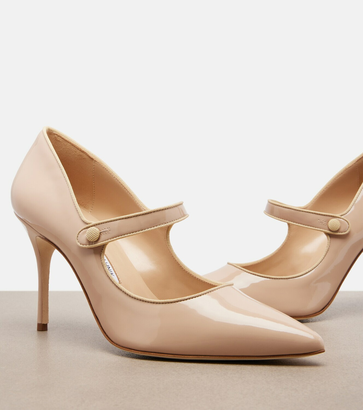 Manolo Blahnik Campari patent leather Mary Jane pumps