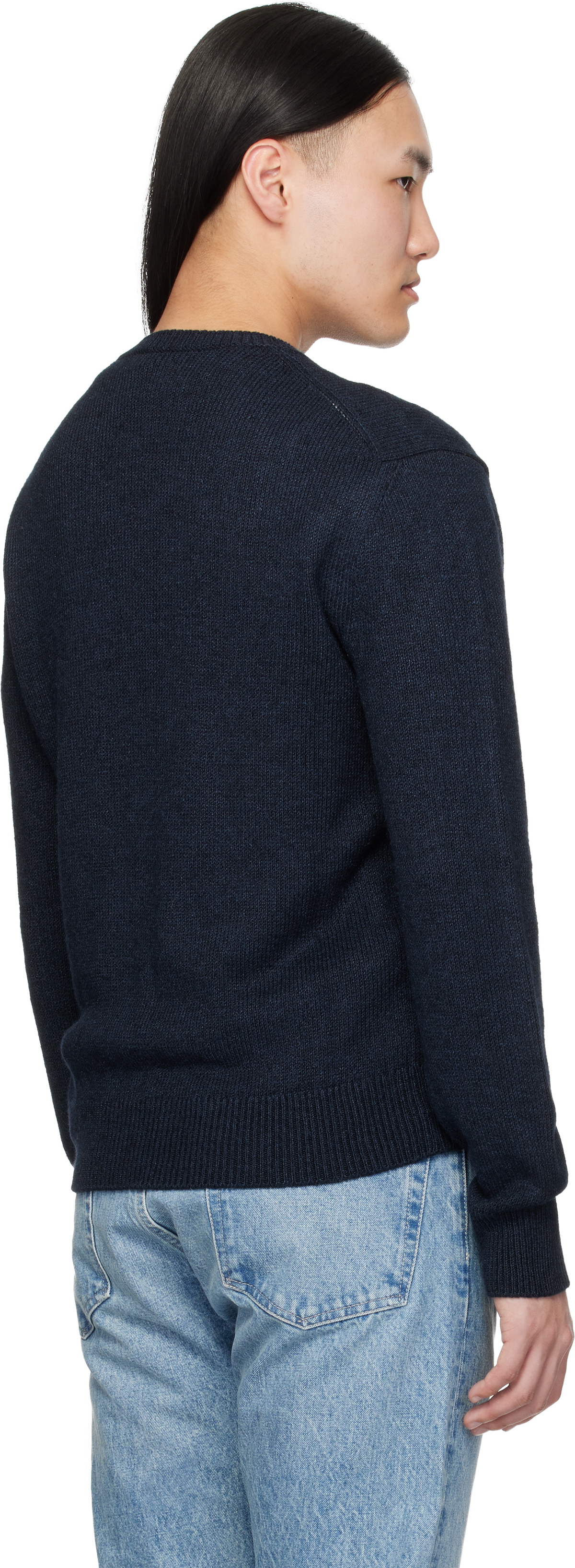 Ralph Lauren Purple Label Navy 'Polo Bear' Silk-Linen Sweater
