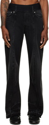 ALAINPAUL Black Elasticated Waist Knee Shape Jeans