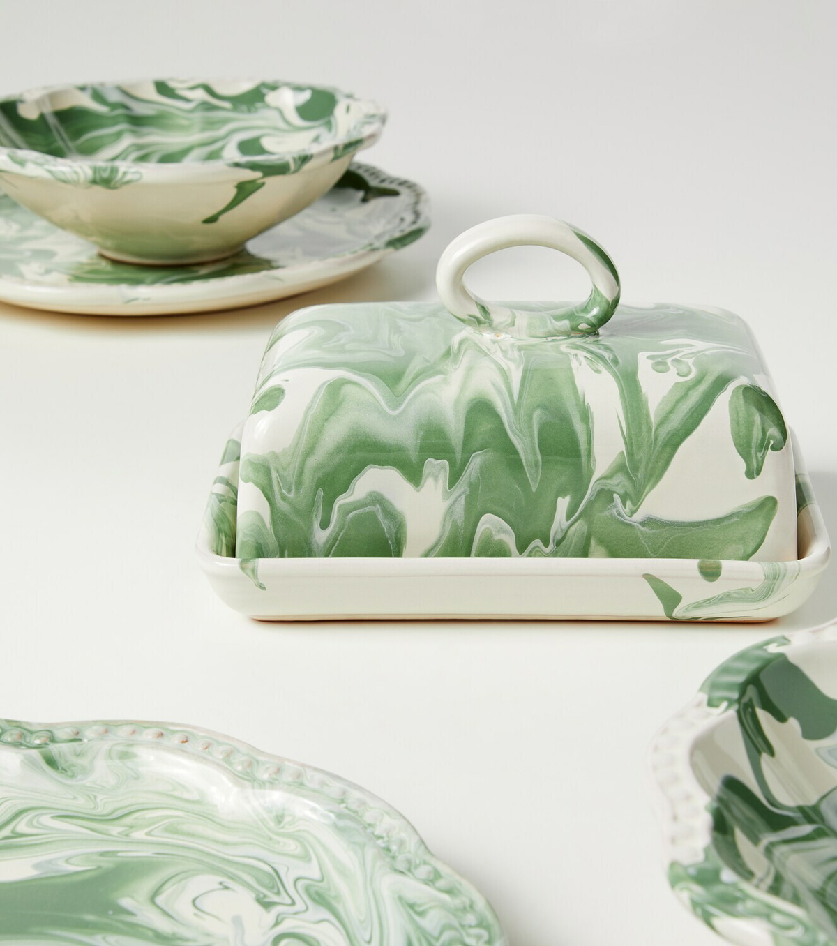 Cabana Marbled ceramic butter dish