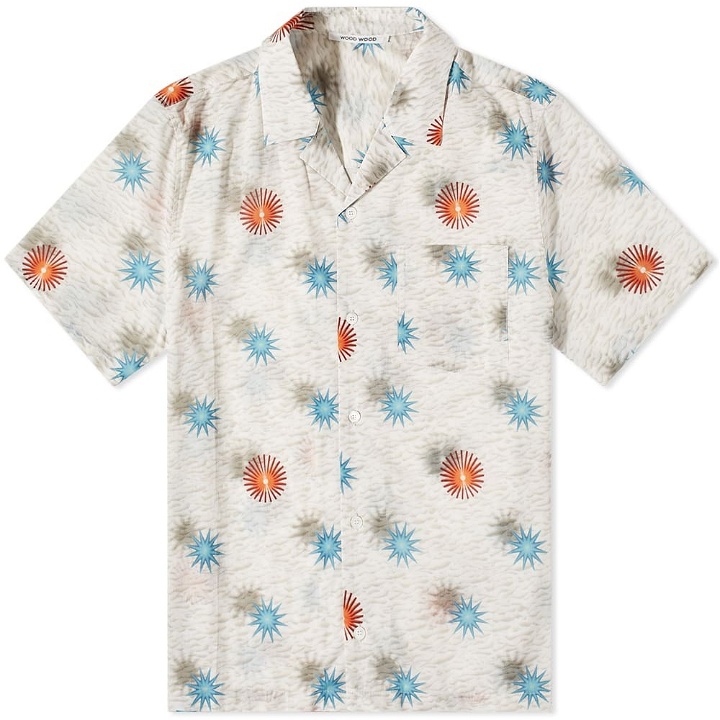 Photo: Wood Wood Men's Short Sleeve Brandon Abstract Shirt in White All Over Print